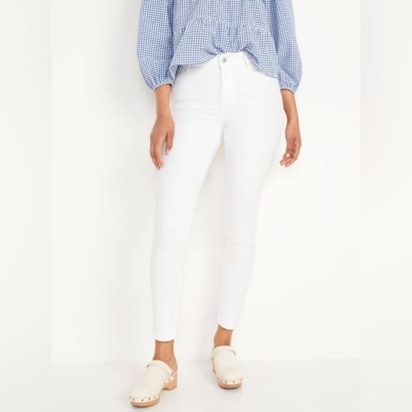 OLD NAVY Curvy Skinny Mid Rise Jeans Bright White Denim Pants Womens 0 - Picture 1 of 12